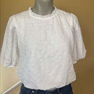 Monteau White Puff Sleeve Blouse with Peter Pan Collar